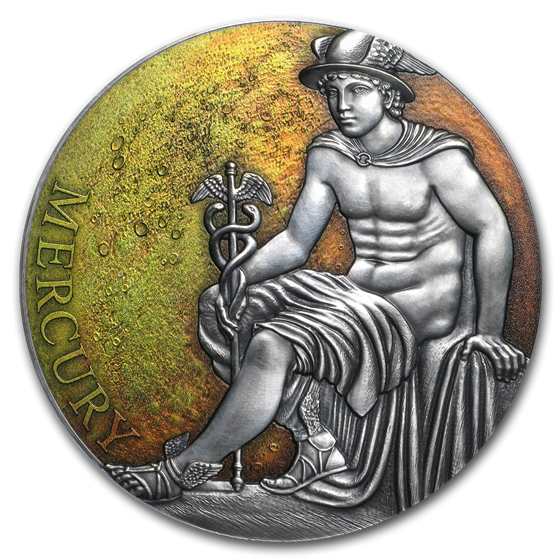 2019 Cameroon 3 oz Antique Silver Planets and Gods - Mercury 2019 Cameroon 3 oz Antique Silver Planets and Gods - Mercury